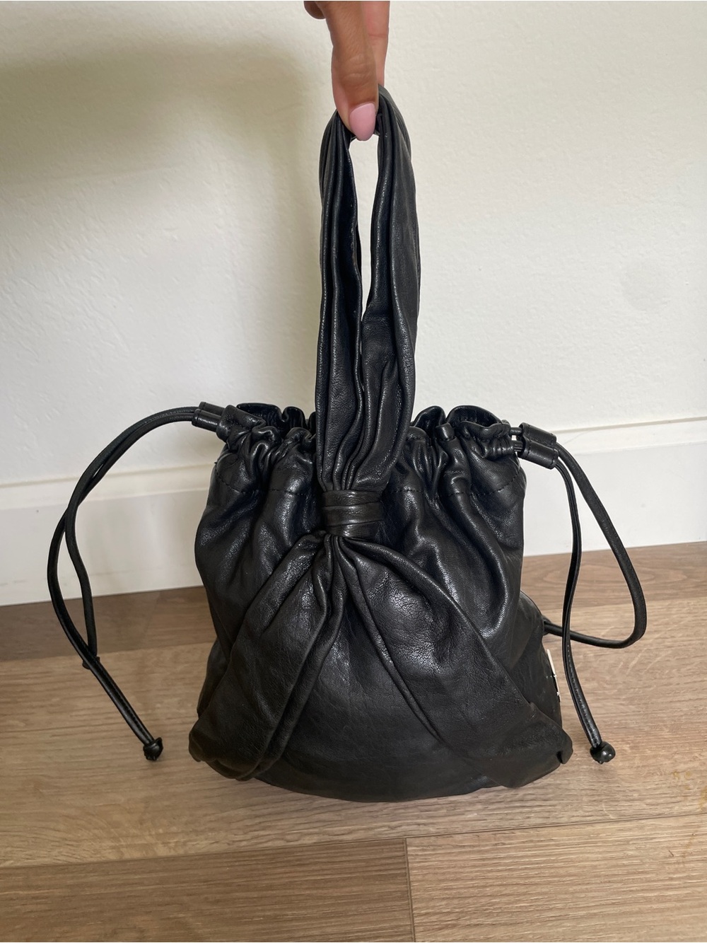Kooba Black Drawstring Mini Leather HandBag
